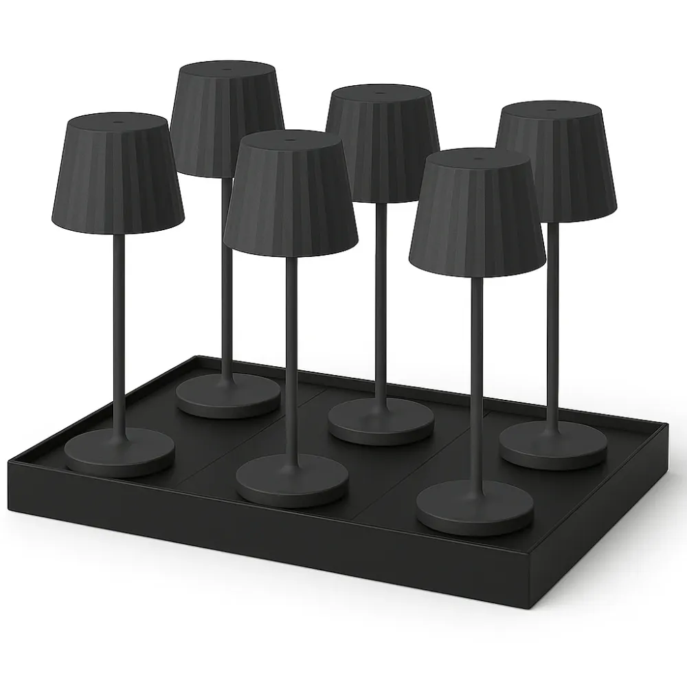 Lot de 6 Lampe de table sans fil LED blanc chaud dimmable ABBY BLACK H29cm Noir avec plateau de chargement Lumisky