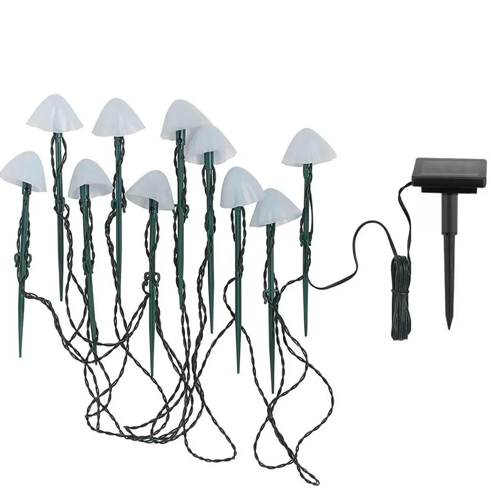 10 mini-champignons lumineux solaires à piquer balisage allée CHAMPY LED blanc chaud 3.8m Lumisky
