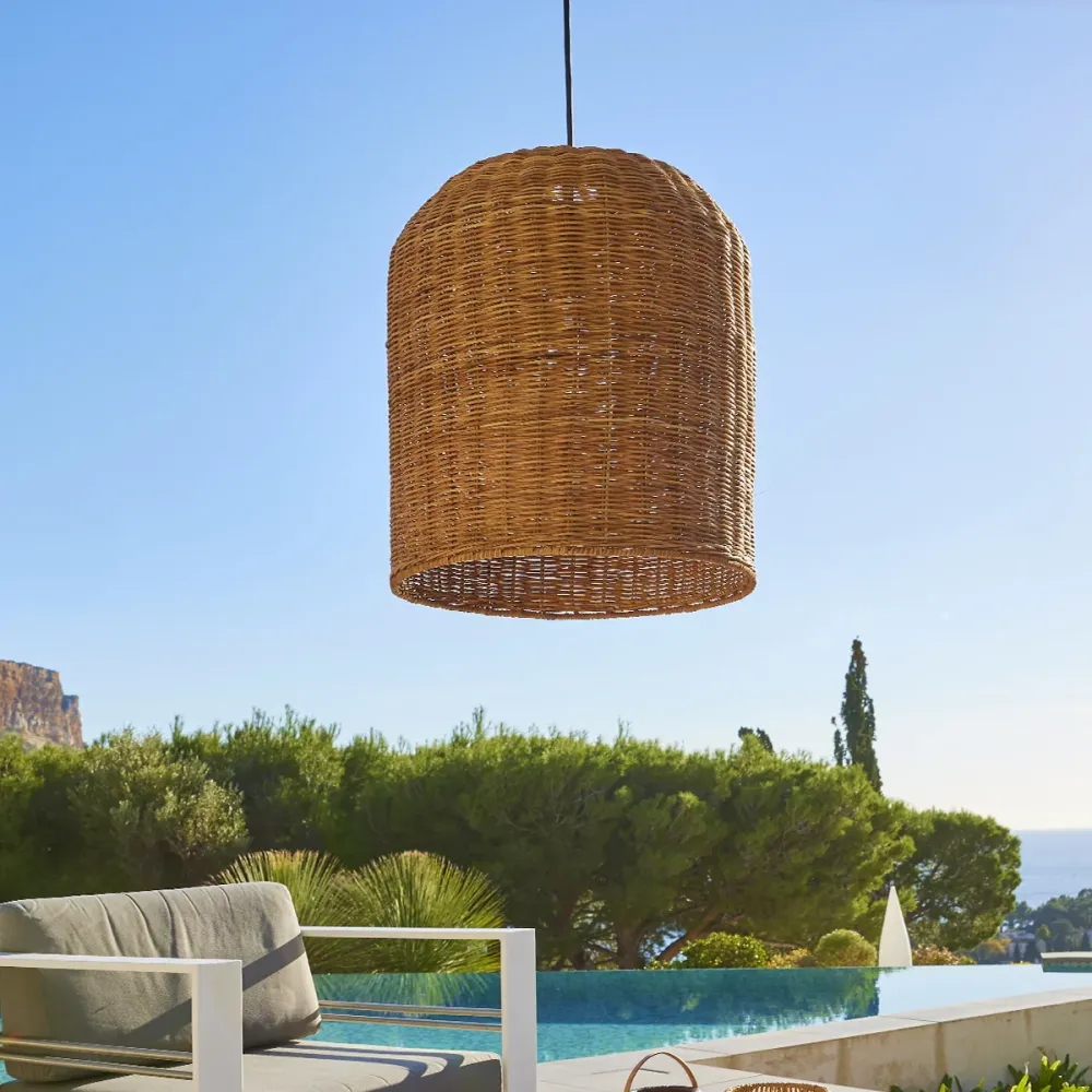 Suspension sur secteur pour l'extérieur GIACOMO OUTDOOR CABLE en rotin naturel style bohème 5m de longueur de câble Lumisky