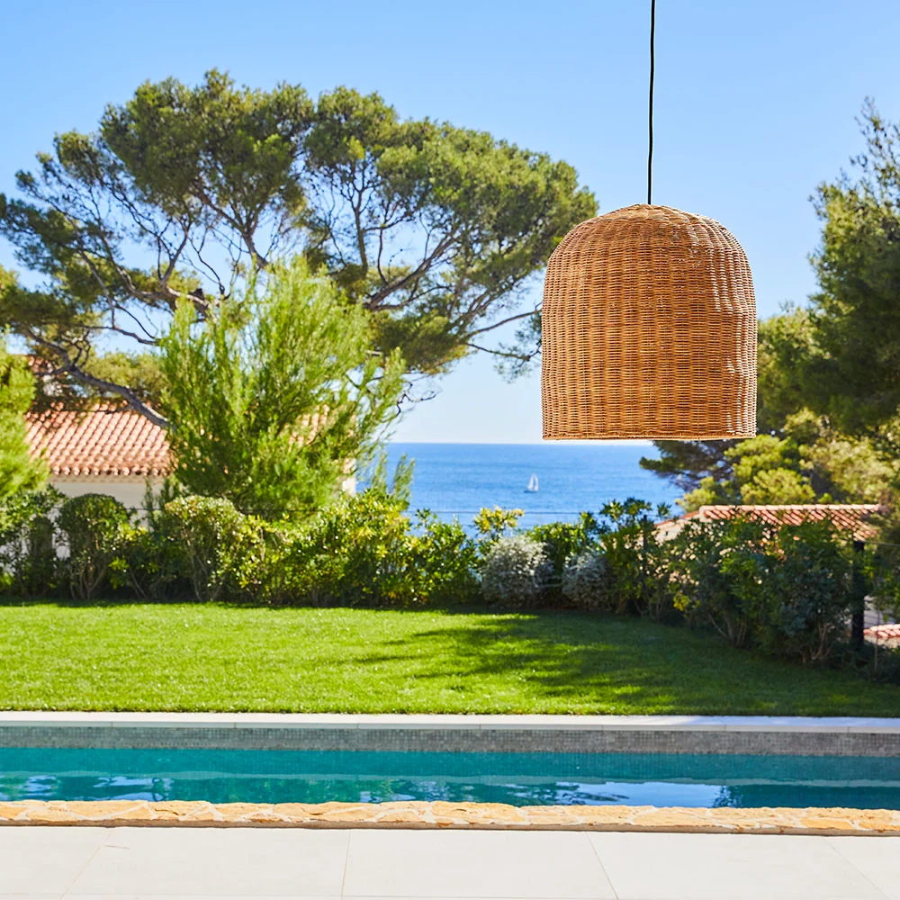 Suspension sur secteur pour l'extérieur GIACOMO OUTDOOR CABLE en rotin naturel style bohème 5m de longueur de câble Lumisky
