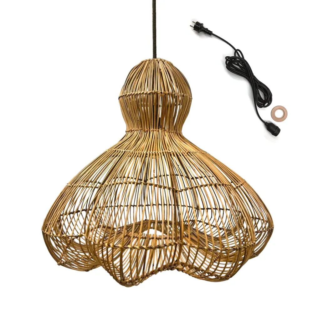 Suspension sur secteur pour l'extérieur RONDA OUTDOOR CABLE en rotin naturel style bohème 5m de longueur de câble Lumisky