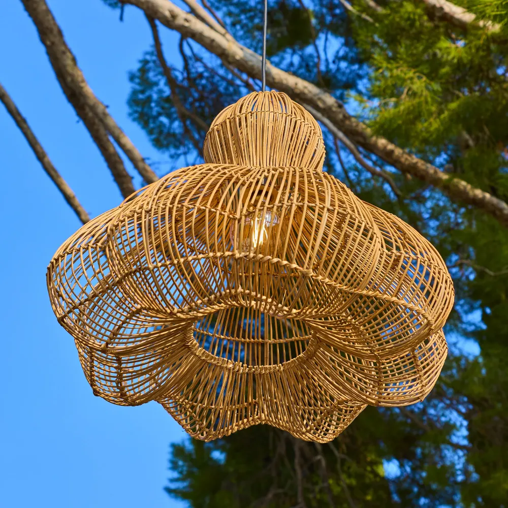 Suspension sur secteur pour l'extérieur RONDA OUTDOOR CABLE en rotin naturel style bohème 5m de longueur de câble Lumisky