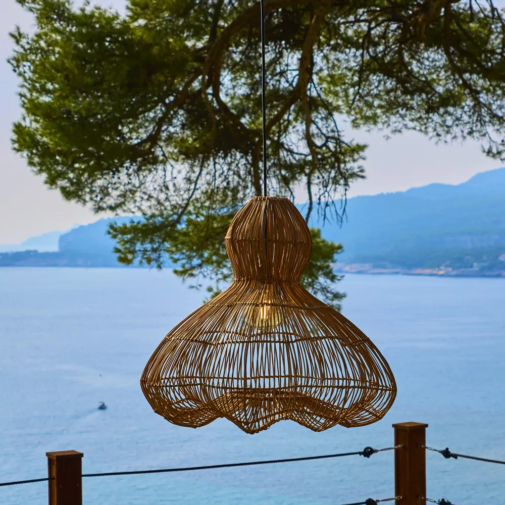 Suspension sur secteur pour l'extérieur RONDA OUTDOOR CABLE en rotin naturel style bohème 5m de longueur de câble Lumisky