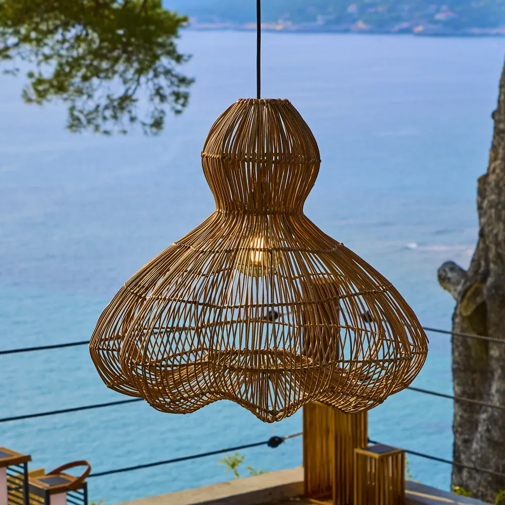 Suspension sur secteur pour l'extérieur RONDA OUTDOOR CABLE en rotin naturel style bohème 5m de longueur de câble Lumisky