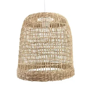 LUSSIOL - Luminaire Cuzco, lustre au look bohème, naturel, hygge - lampe suspendue en rotin tressé naturel, câble blanc, d...