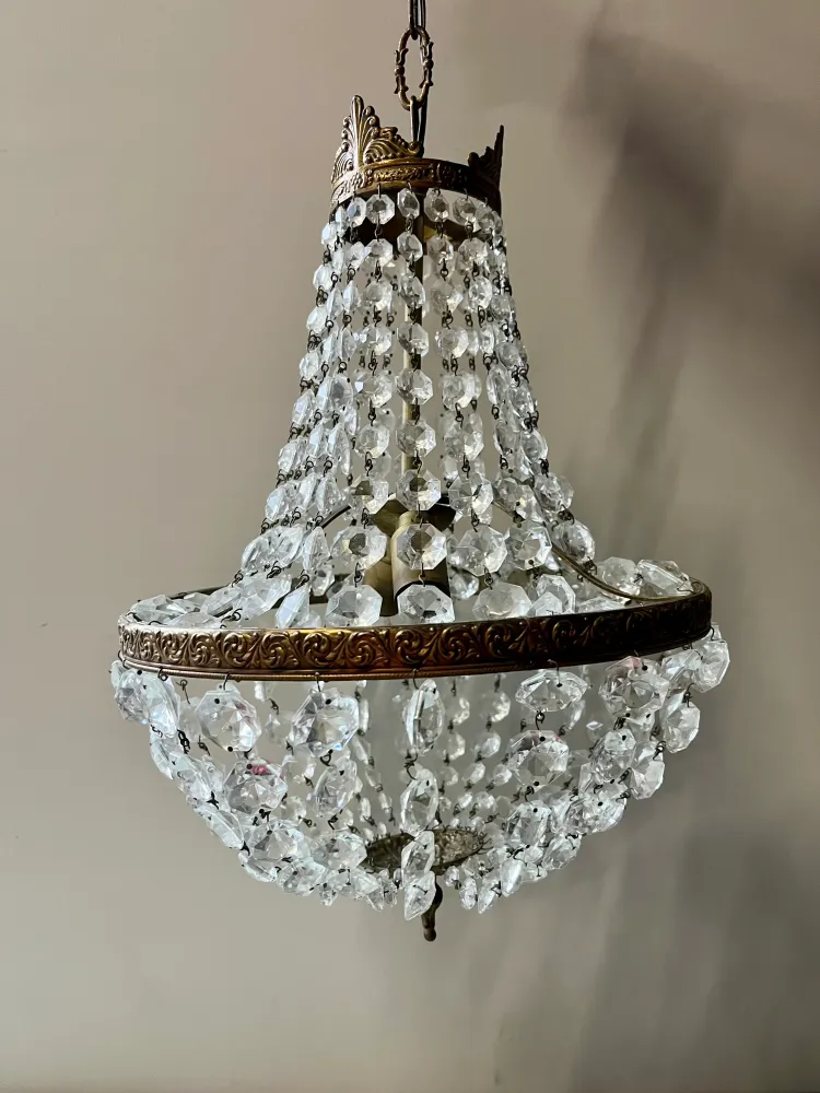 Lustre montgolfière à pampilles vintage