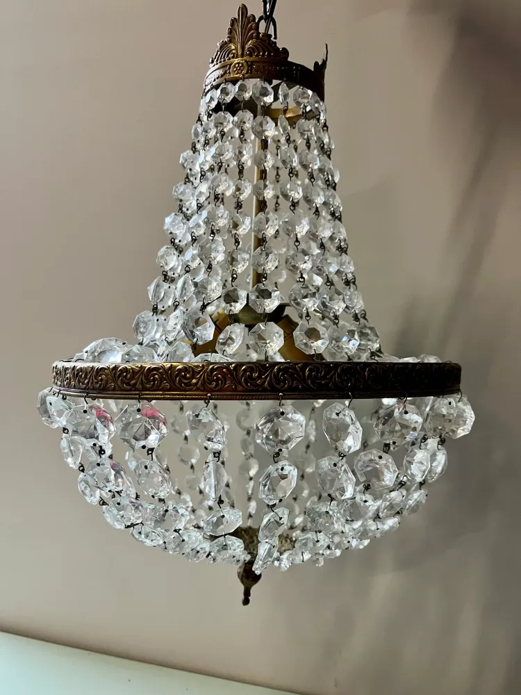 Lustre montgolfière à pampilles vintage