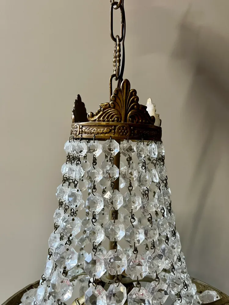 Lustre montgolfière à pampilles vintage