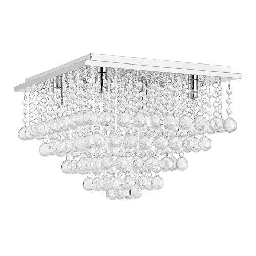 Plafonnier Lampe de Plafond Aluminium Cristal Artistique Chrome et Blanc 38 x 38 cm lux.pro
