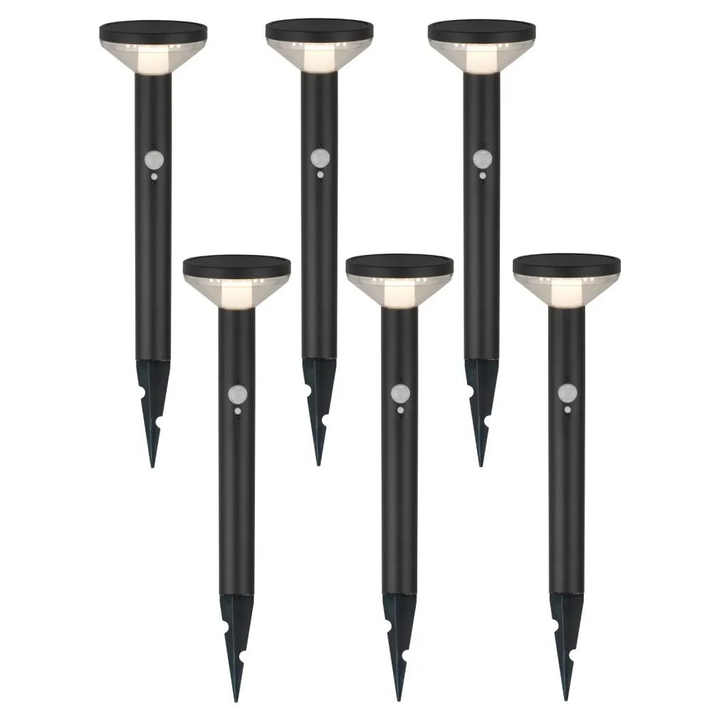 Lampe solaire LED Maclean, avec capteur, 3 modes, plug-, Li-ion 18650, IP44, 3,7V, 1200 mAh, Noir, MCE465 B, 6 pièces
