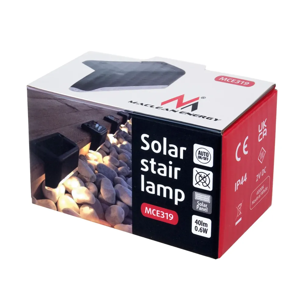 4x Maclean lumière solaire LED escalier IP44, 4000K, Ni-MH 100 mAh, 80x45x45mm, détecteur de crépuscule MCE319