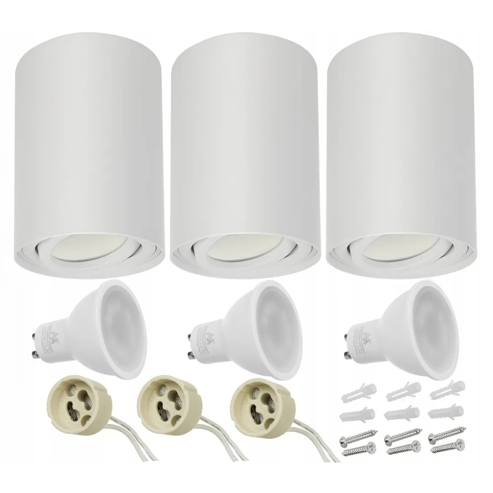 3x Maclean Plafond Rond Blanc MCE422 + 3x Ampoule LED GU10 5W 4000K