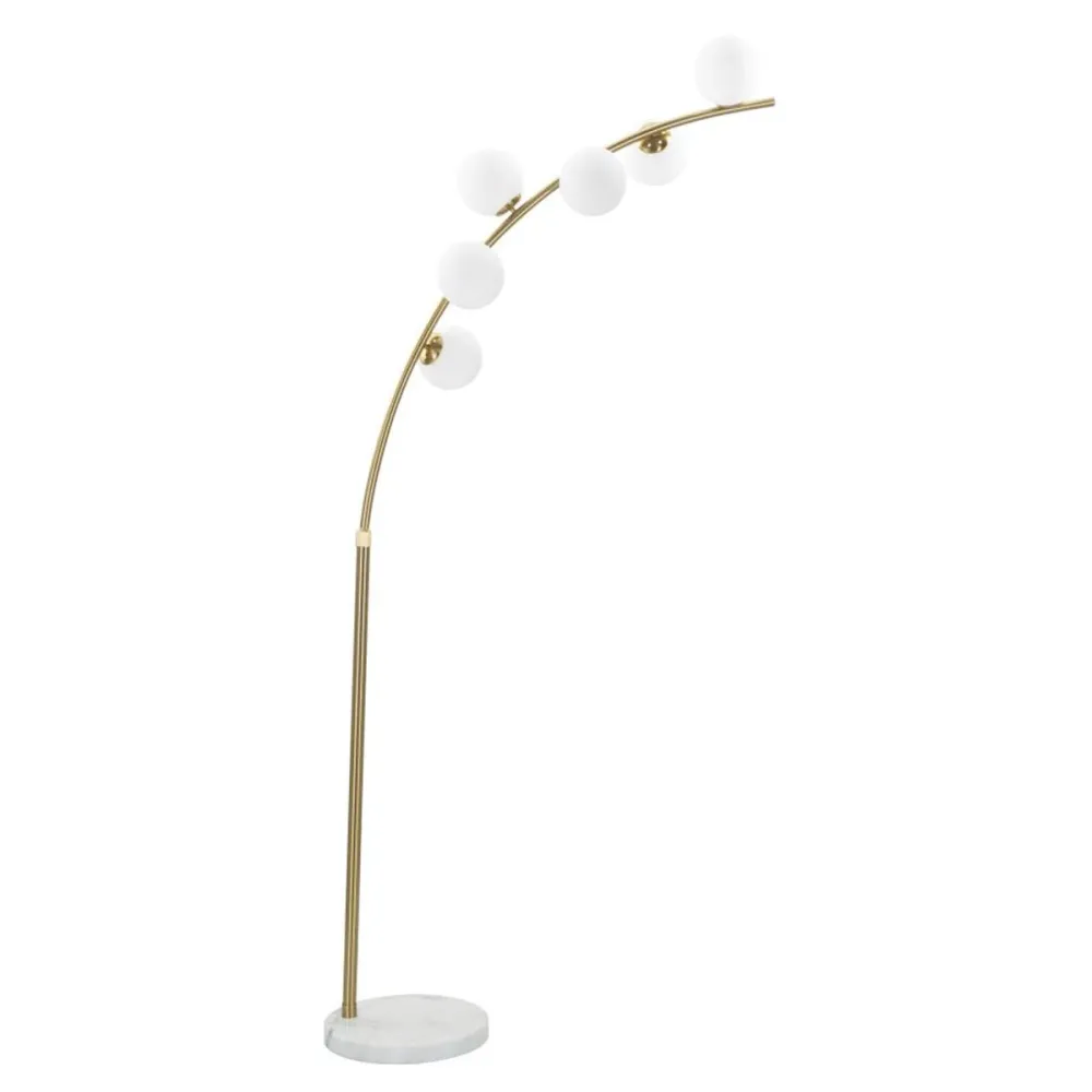Lampadaire doré arqué avec base en marbre et sphères en verre Mauro Ferretti