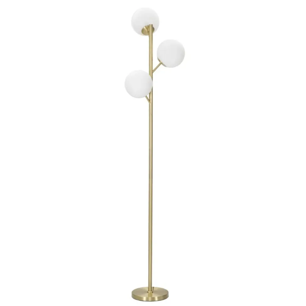 Lampadaire doré à 3 lumières avec sphères en verre blanc – Design élégant Mauro Ferretti