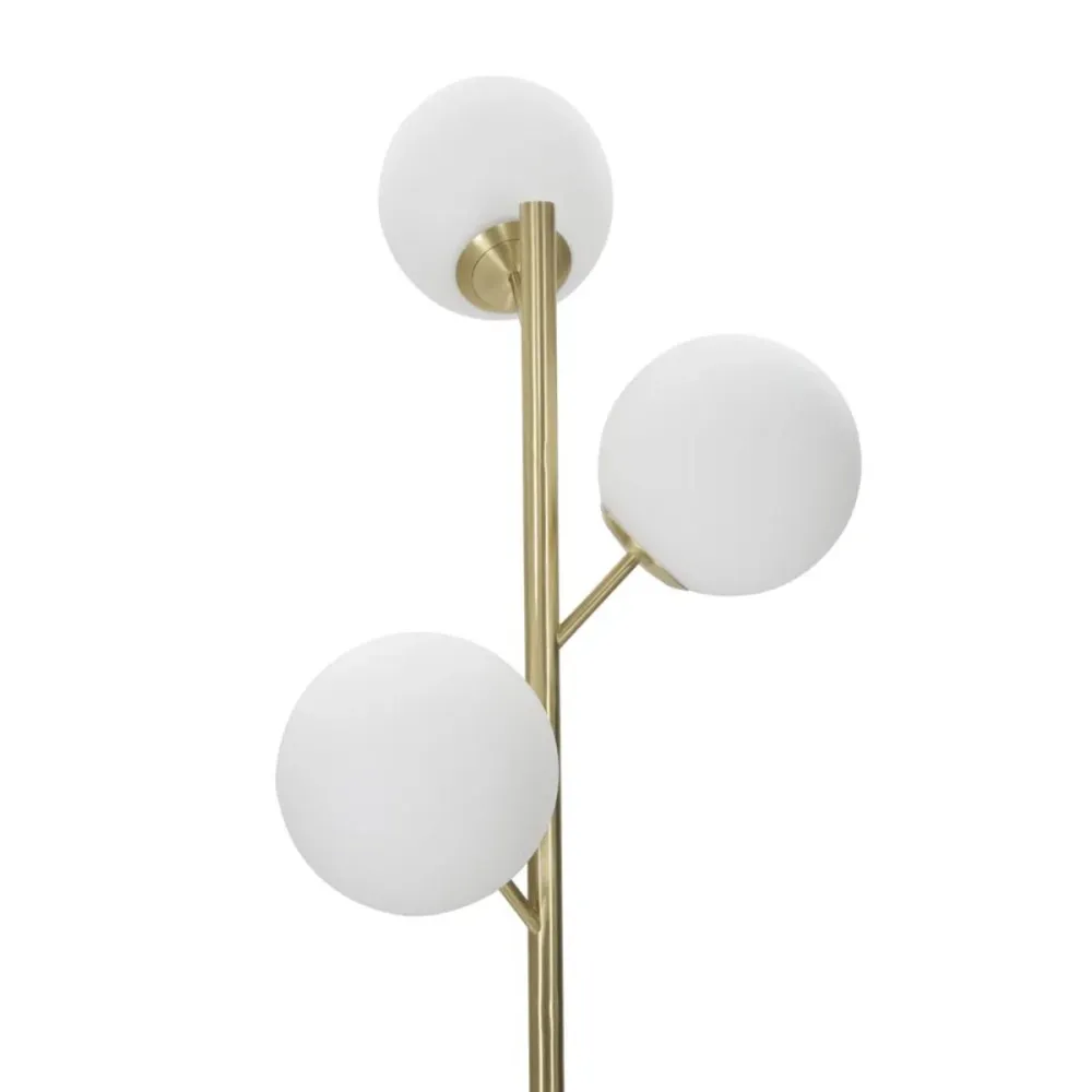 Lampadaire doré à 3 lumières avec sphères en verre blanc – Design élégant Mauro Ferretti