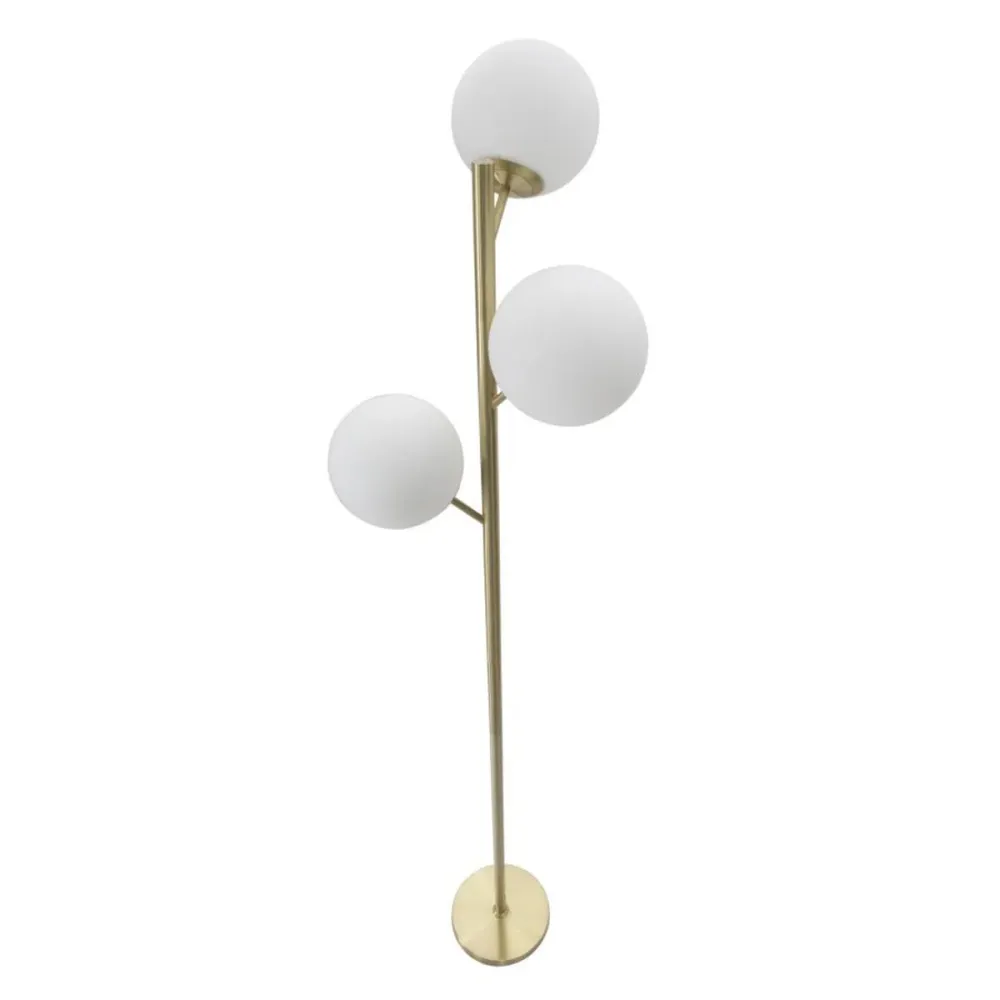 Lampadaire doré à 3 lumières avec sphères en verre blanc – Design élégant Mauro Ferretti