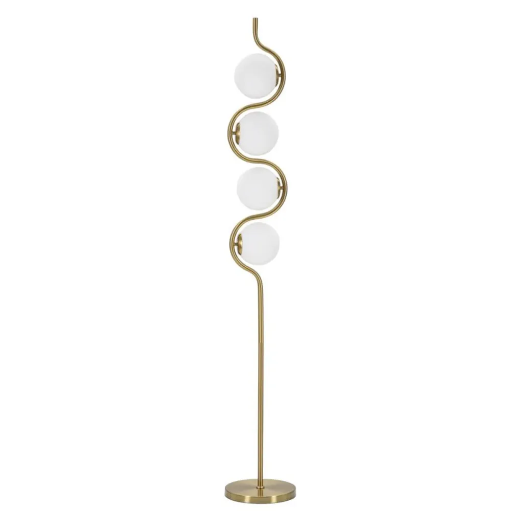 Lampadaire doré sinueux avec 4 lampes sphériques en verre Mauro Ferretti
