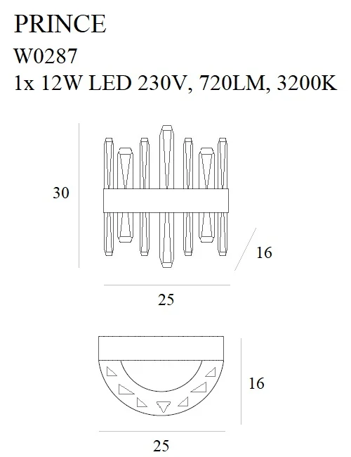 Applique murale LED Maxlight Prince 1L, hauteur 30 cm