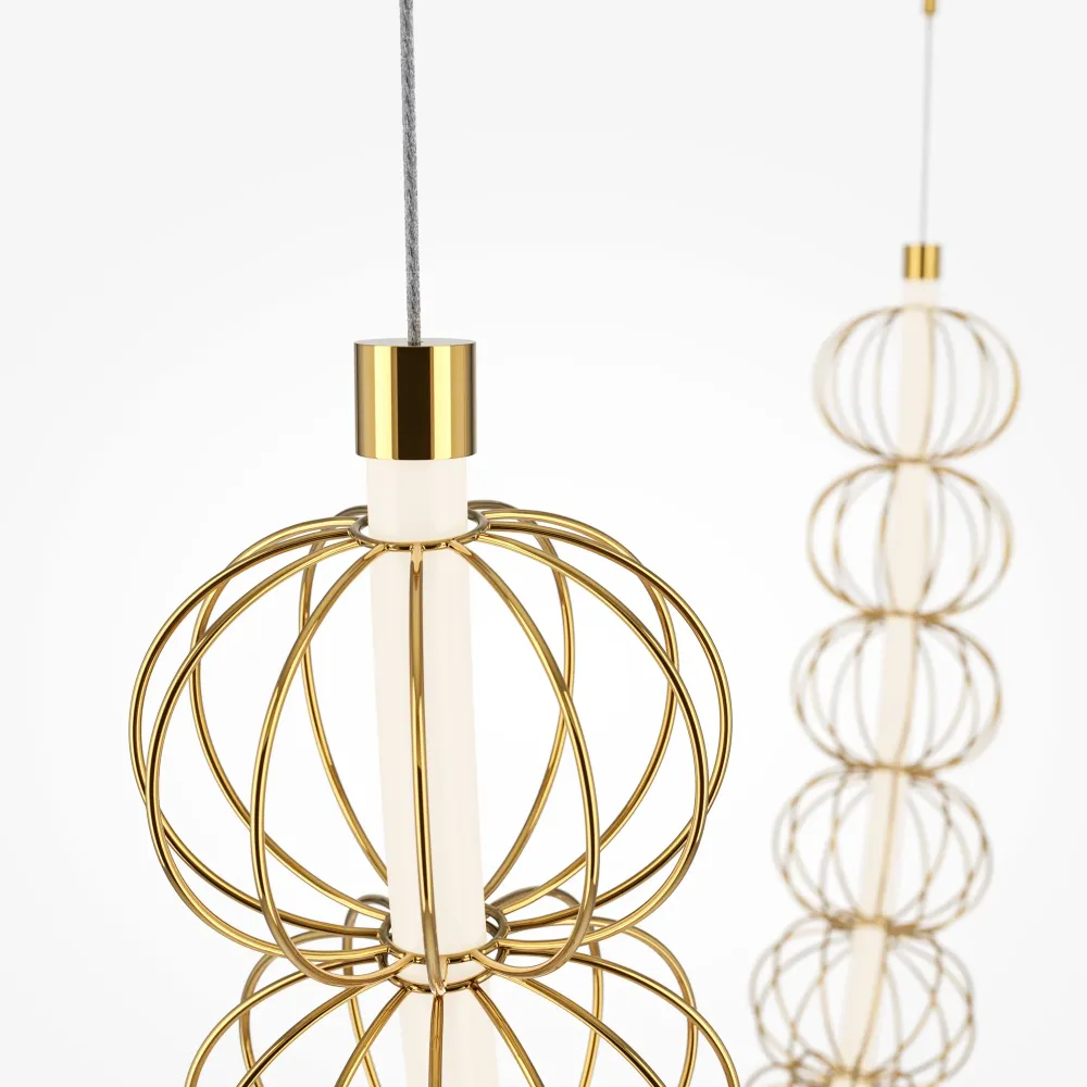 Suspension Maytoni Golden Cage 1L, LED dorée, hauteur 184 cm