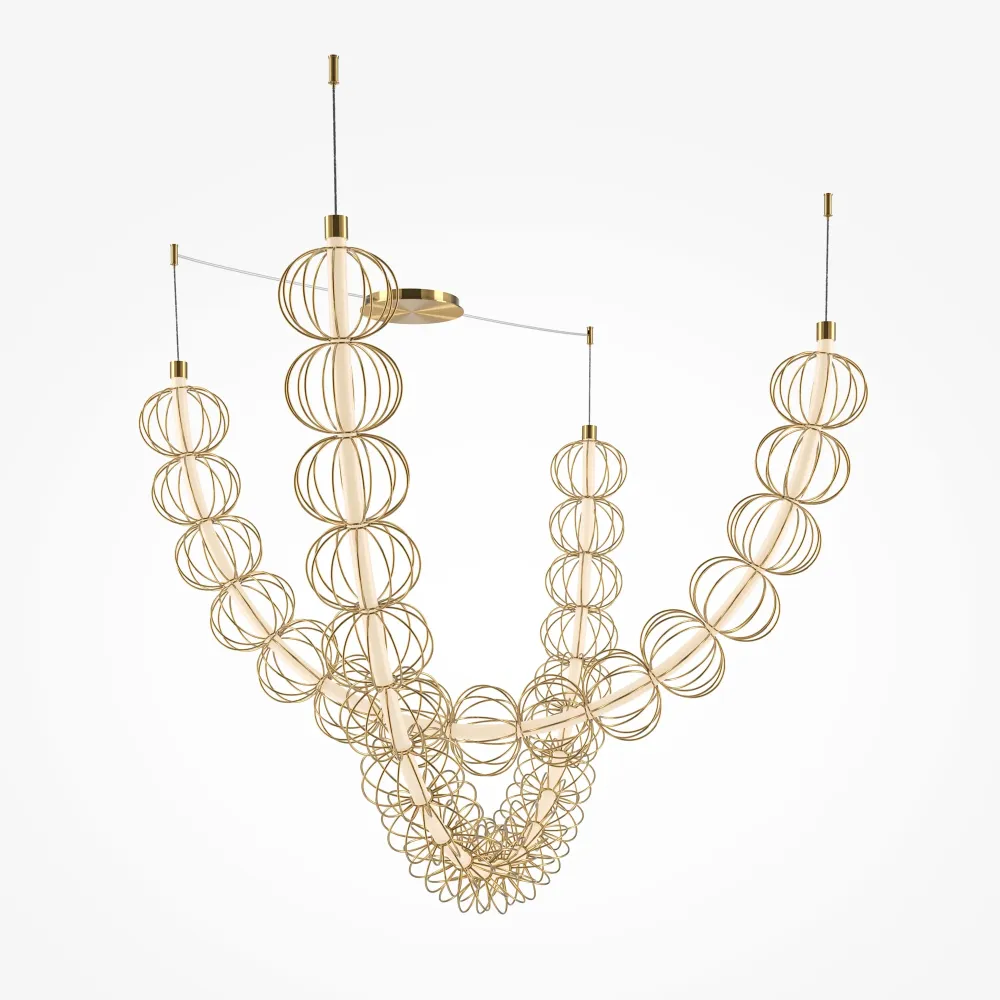 Suspension Maytoni Golden Cage 1L, LED dorée, hauteur 184 cm