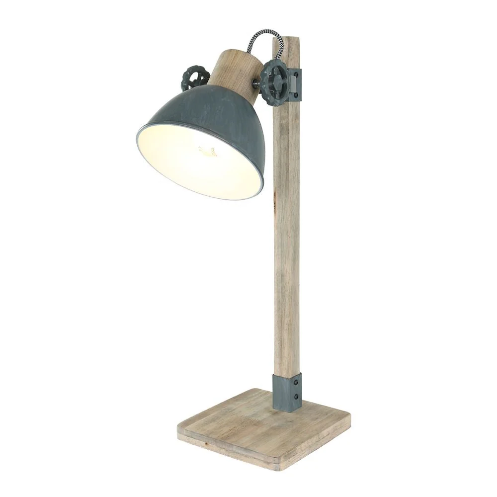 Lampe de bureau Mexlite Gearwood 1L, gris métal, culot E27, hauteur 50 cm