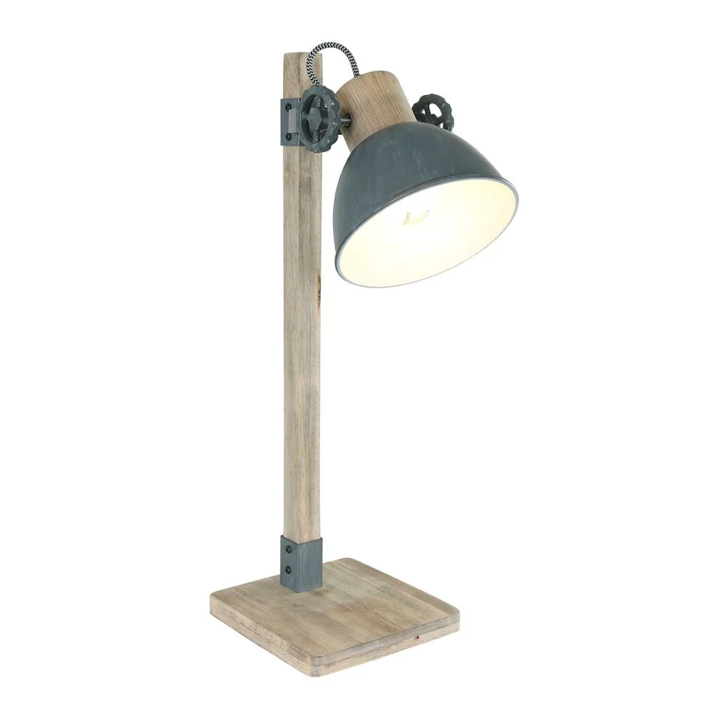 Lampe de bureau Mexlite Gearwood 1L, gris métal, culot E27, hauteur 50 cm