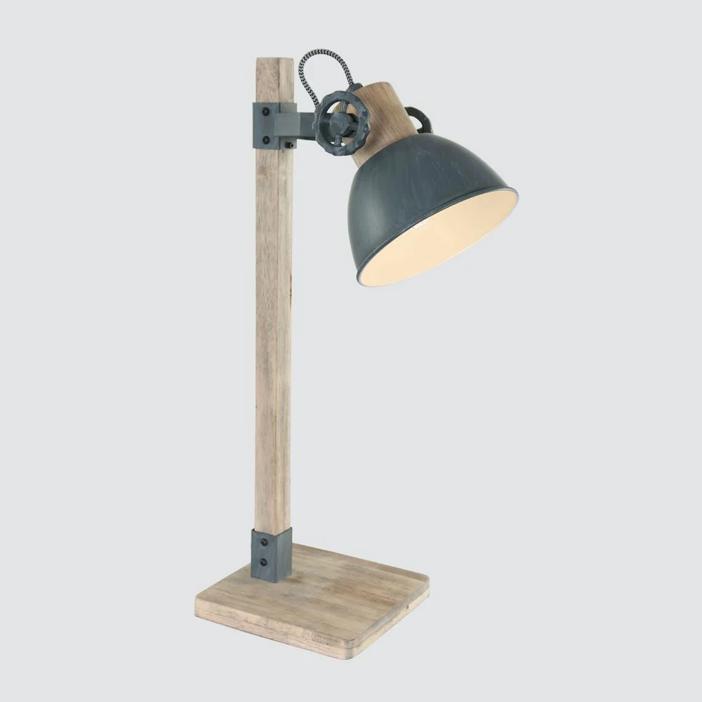 Lampe de bureau Mexlite Gearwood 1L, gris métal, culot E27, hauteur 50 cm