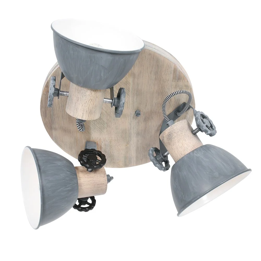 Spots de plafond Mexlite Gearwood 3L gris métal E27