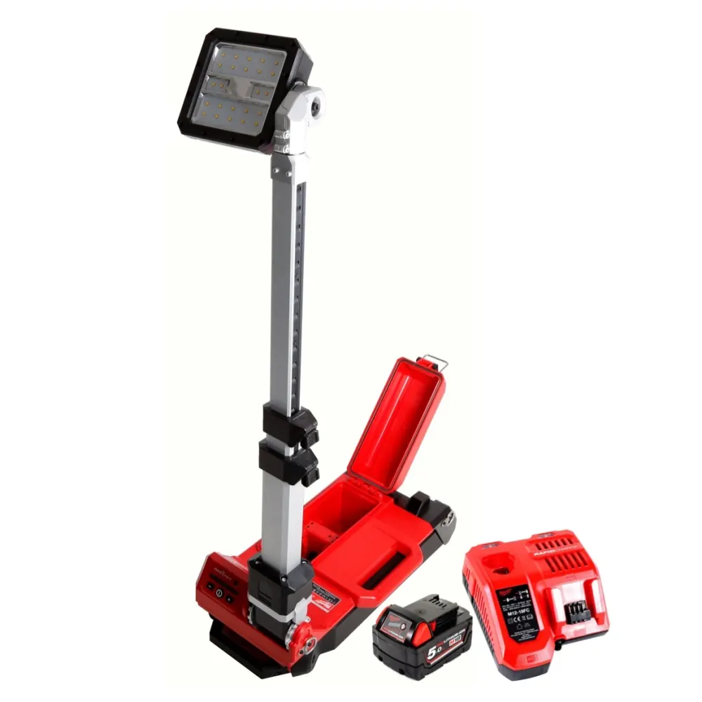 Milwaukee M18 ONERSAL-501C Projecteur de chantier LED ONE-KEY sans fil 18 V Li-Ion + 1x Batterie 5,0 Ah + 1x Chargeur