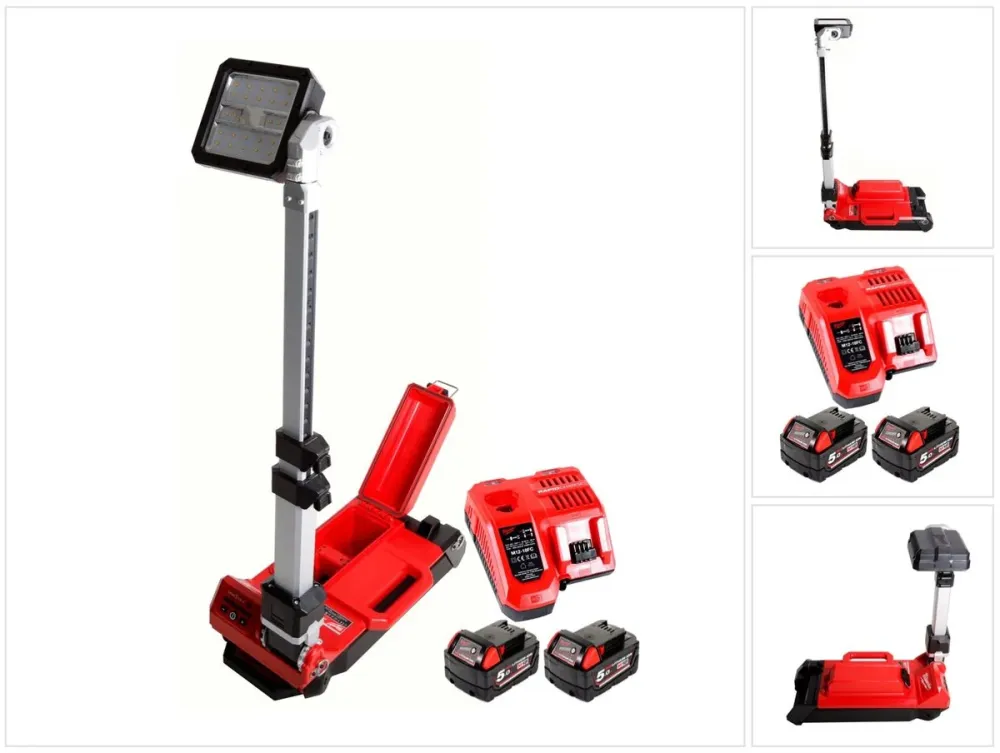 Milwaukee M18 ONERSAL-502C Projecteur de chantier LED ONE-KEY sans fil 18 V Li-Ion + 2x Batteries 5,0 Ah + 1x Chargeur