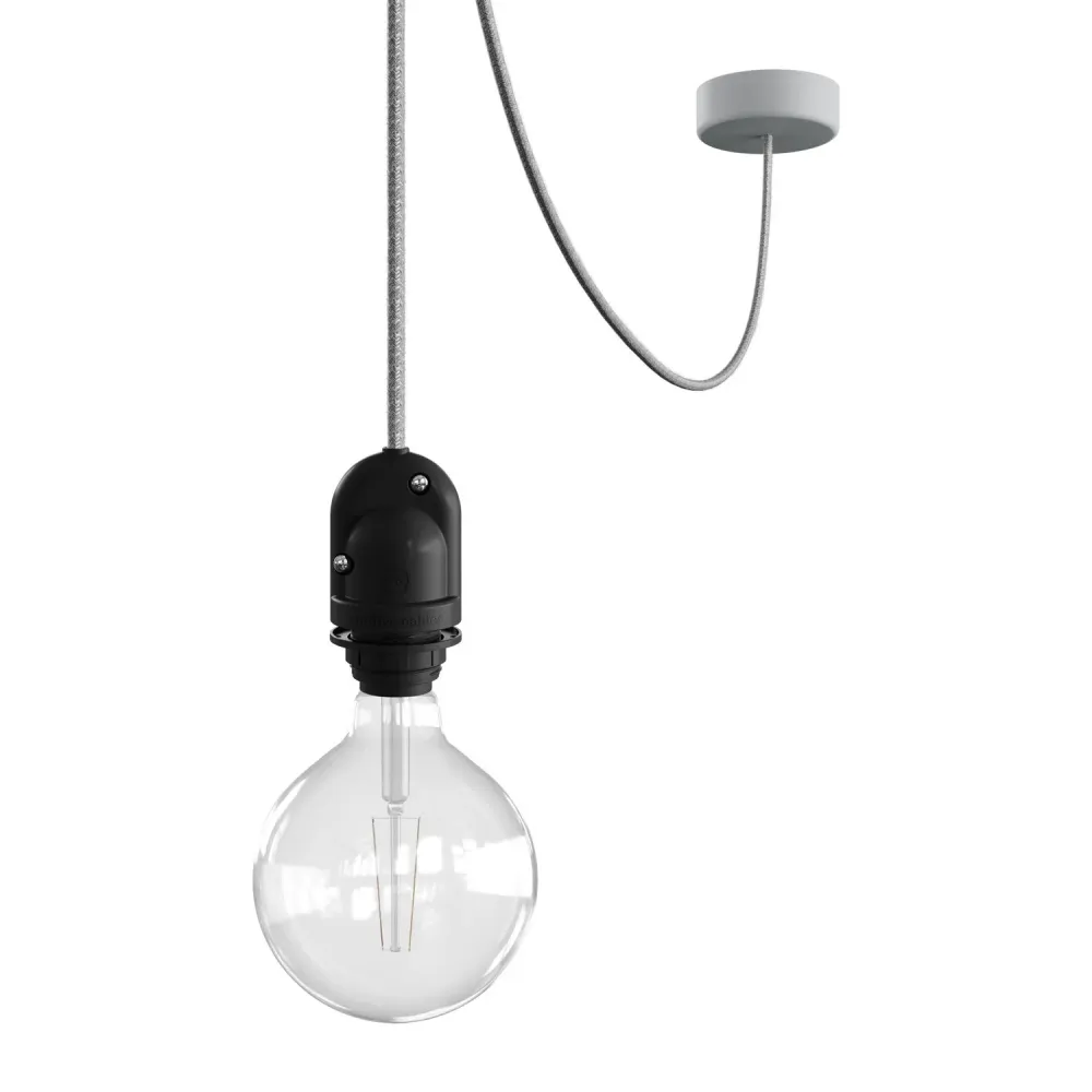 Modulair Lampe d’extérieur pour abat-jour avec 5 m de câble textile, décentreur, pavillon et douille IP65 - Gris glace