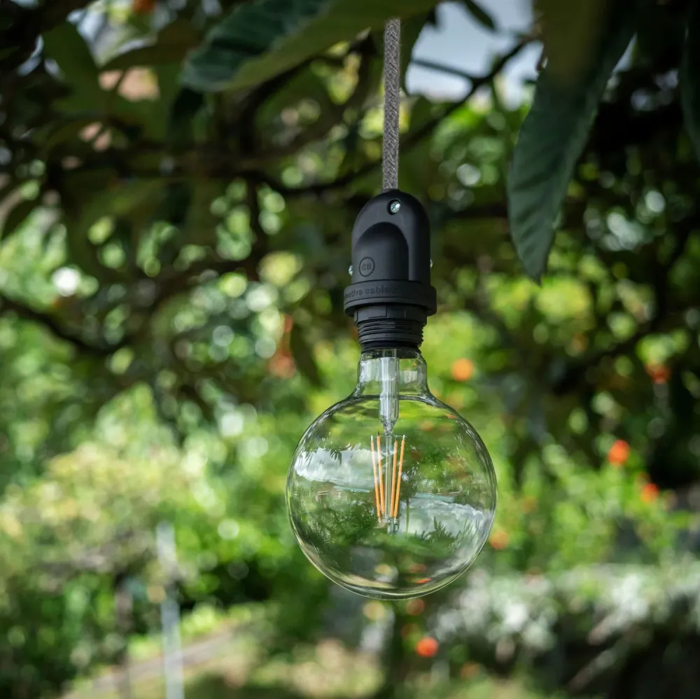 Modulair Lampe d’extérieur pour abat-jour avec 5 m de câble textile, décentreur, pavillon et douille IP65 - Gris glace