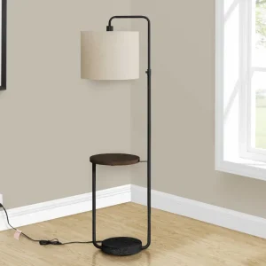 I 9753 – Lampadaire sur pied 67 po métal noir tablette USB – Ivoire Monarch