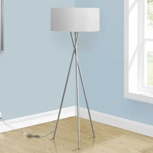 I 9757 – Lampadaire trépied 62 po – Nickel et abat-jour gris Monarch