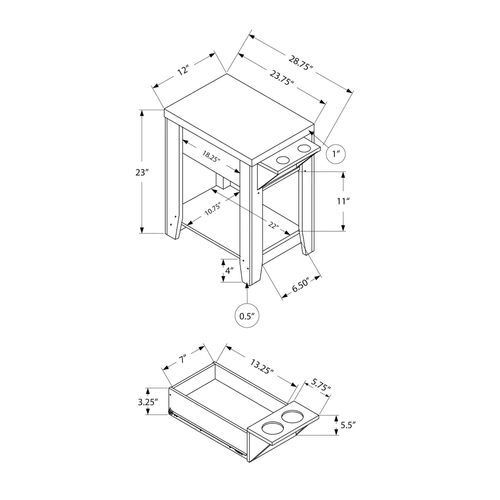 I 3197 Table D'appoint, Côté, Bout, Rangement, Lampe, Salon, Chambre À Coucher, Stratifié, Brun, Transitionnel Monarch Spe...
