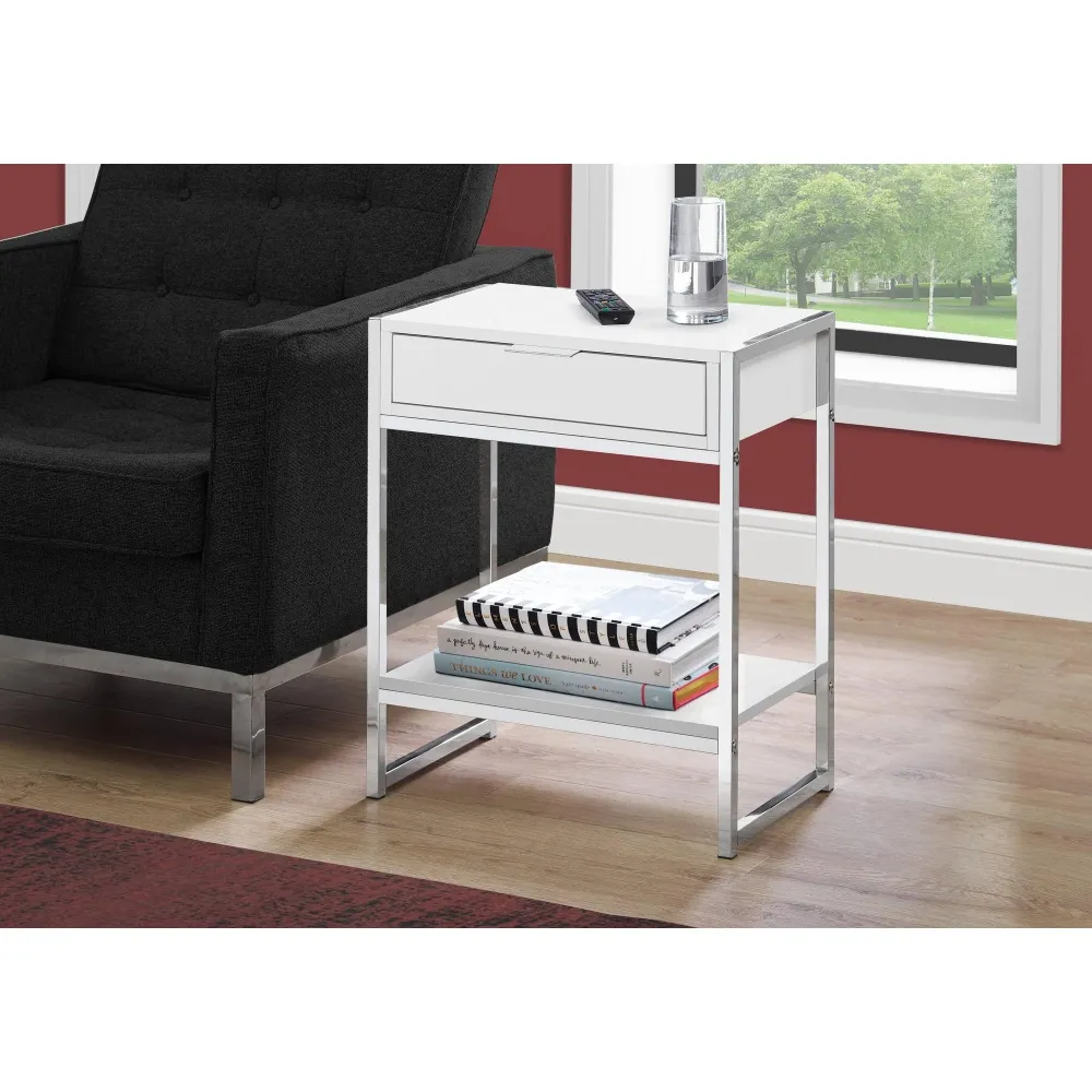 I 3480 Table D'appoint, Côté, Bout, Table De Nuit, Lampe, Tiroir De Rangement, Salon, Chambre À Coucher, Métal, Stratifié,...