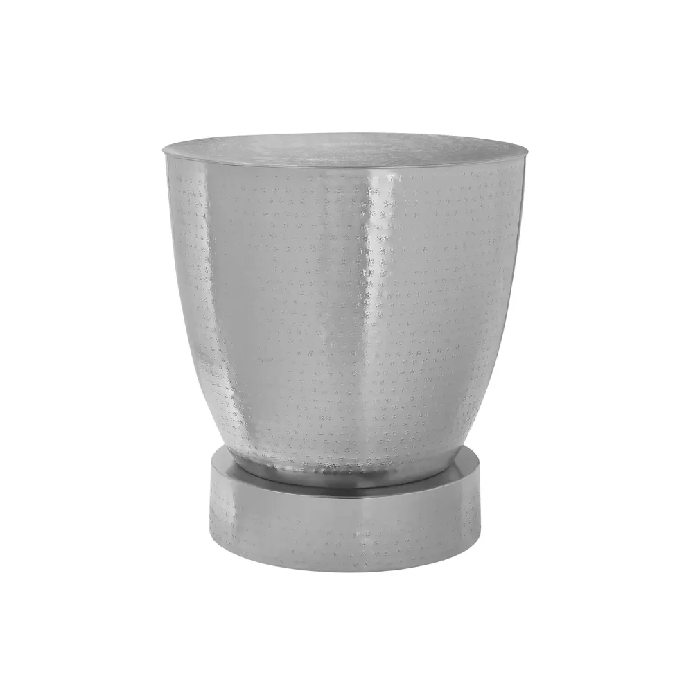 I 3920 - Table D'appoint, Tambour, Côté, Bout, Table De Nuit, Lampe, Salon, Chambre À Coucher, Métal Chrome, Contemporain,...