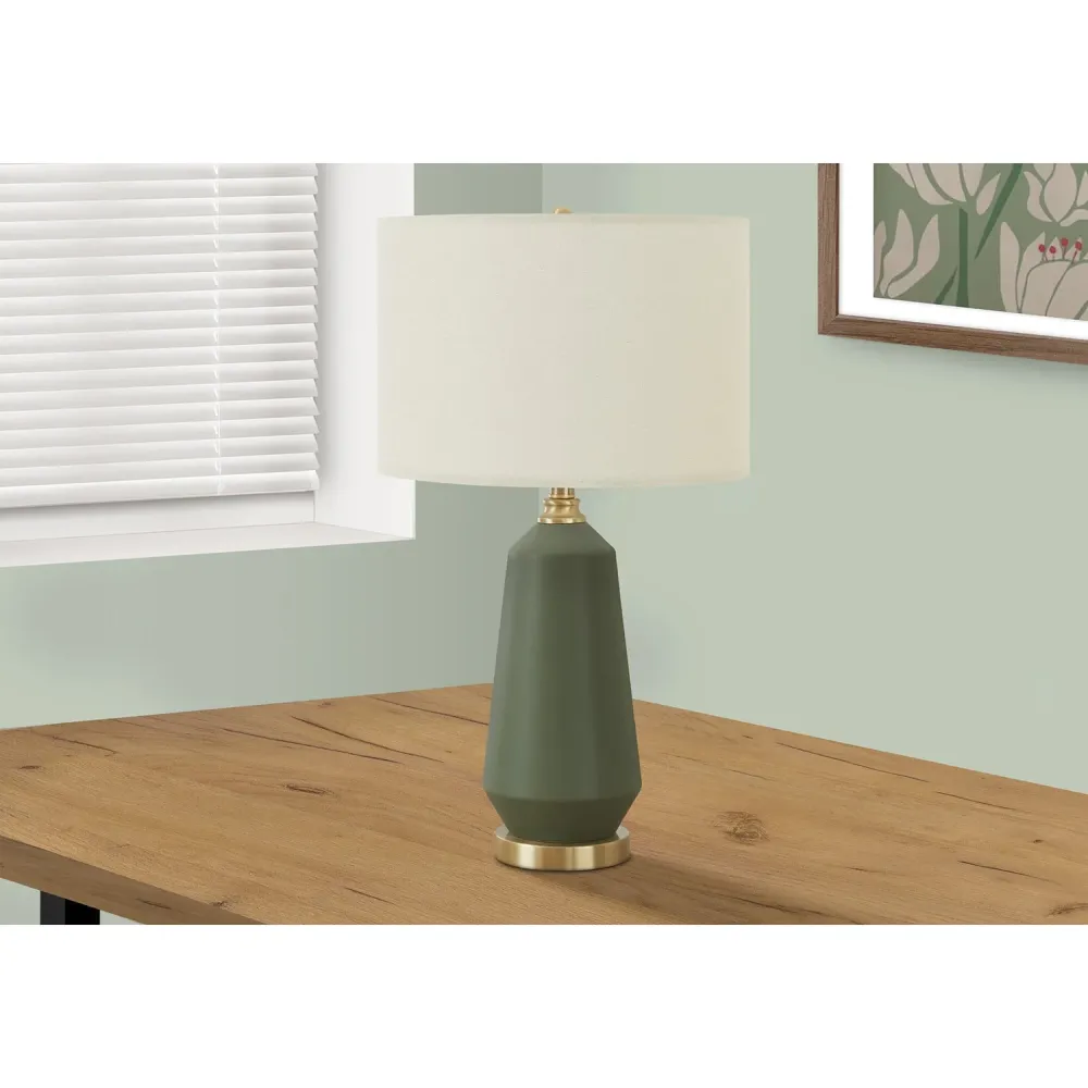 I 9624 - Luminaire, 26"H, Lampe De Table, Céramique Verte, Abat-jour Ivoire / Crème, Contemporain Monarch Specialties
