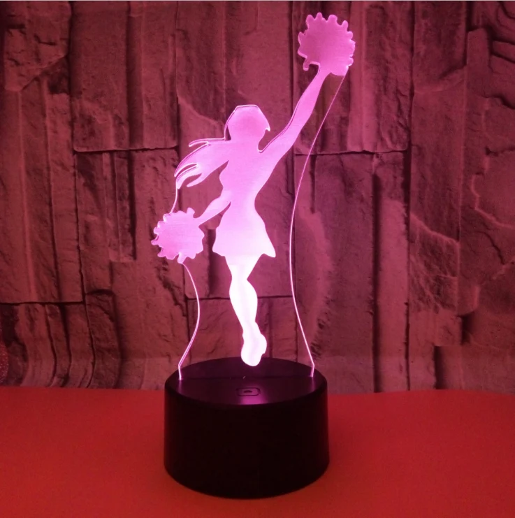 TD® Nouvelle Pom-Pom Girl 3D Veilleuse Télécommande Tactile Coloré 3D Lumière Cadeau 3D Petite Lampe De Table