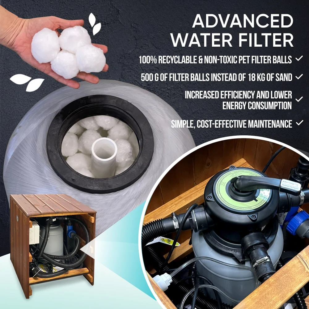Offre spéciale bain nordique | Poêle intégré | Filtre à sable avec lampe UV-C | 16 jets hydromassants | Pour 4–6 personnes