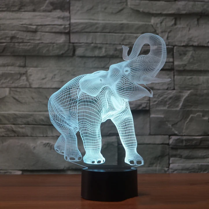 TD® 3D Optique LED Veilleuse 3D LED Night Light Dance Elephant avec 7 couleurs de lumière pour la décoration de la maison...