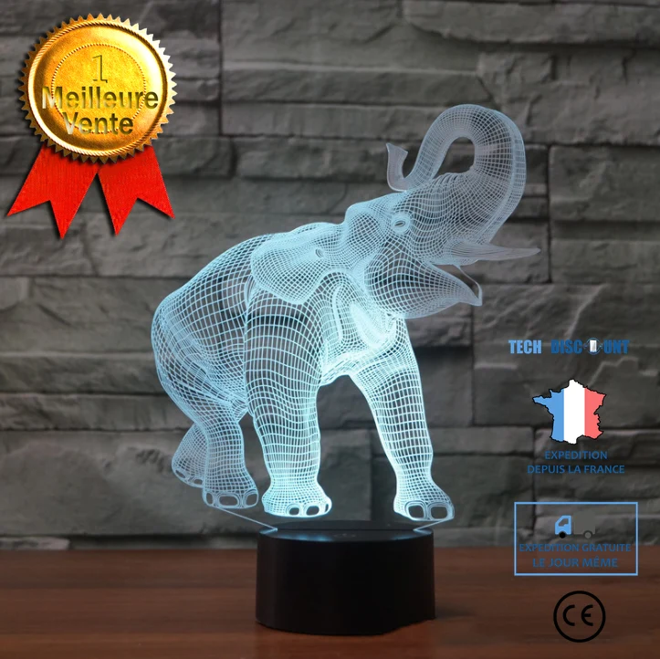 TD® 3D Optique LED Veilleuse 3D LED Night Light Dance Elephant avec 7 couleurs de lumière pour la décoration de la maison...