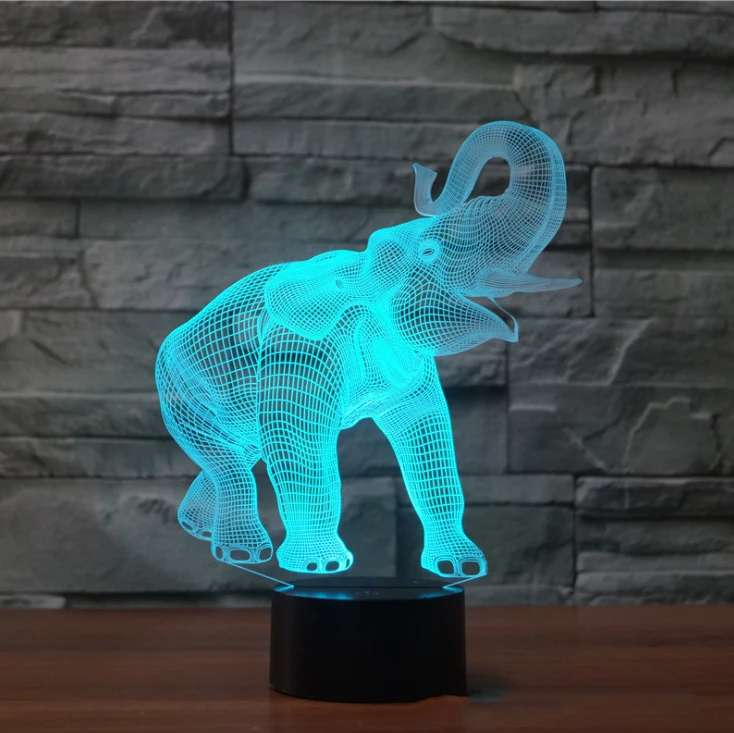 TD® 3D Optique LED Veilleuse 3D LED Night Light Dance Elephant avec 7 couleurs de lumière pour la décoration de la maison...