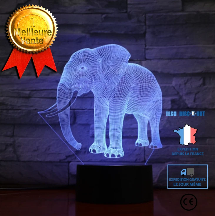 TD® 3D Optique LED Veilleuse 3D LED Veilleuse Éléphant heureux avec 7 couleurs de lumière pour la décoration de la maison...