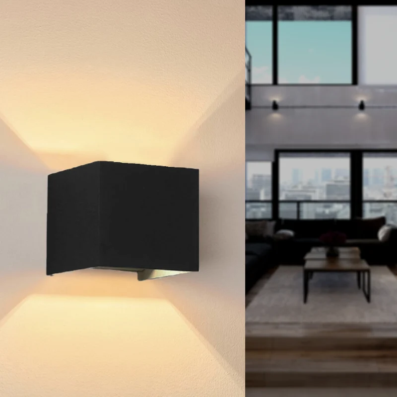 Applique Murale Noire Design LED 6W IP54 Carré Optonica