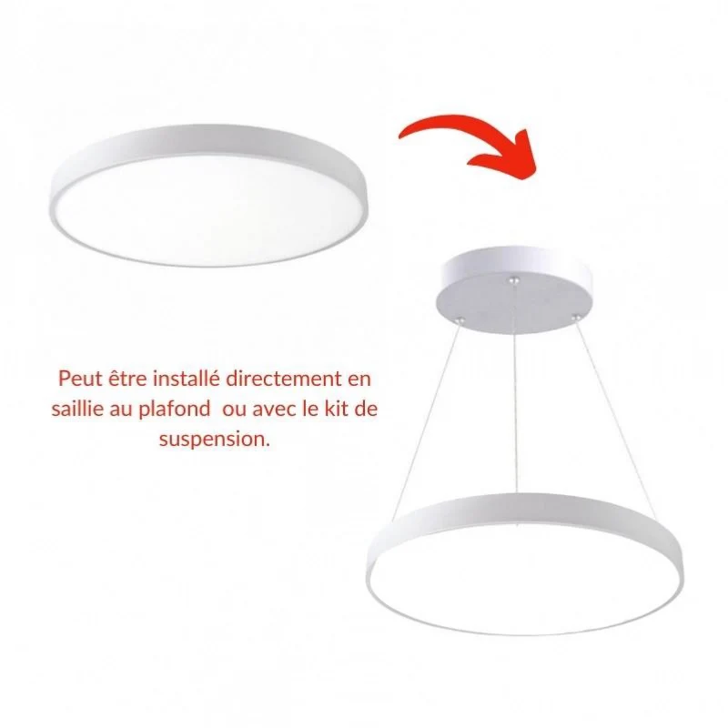 Kit Plafonnier LED Blanc 30W 40cm avec Kit de Suspension Optonica