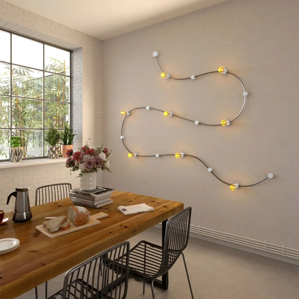 Passe-câble en bois pour câble pour guirlande lumineuse et système Filé. Made Italy - Blanc