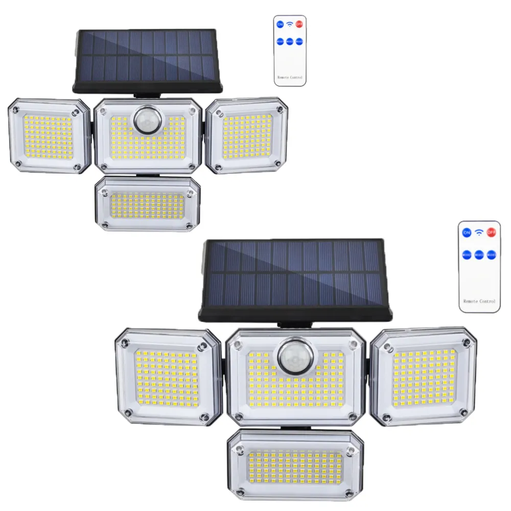 2 pcs Lampes solaires extérieures 333LED Lampes solaires extérieures Trois têtes Lumière solaire étanche IP65 Projecteur s...