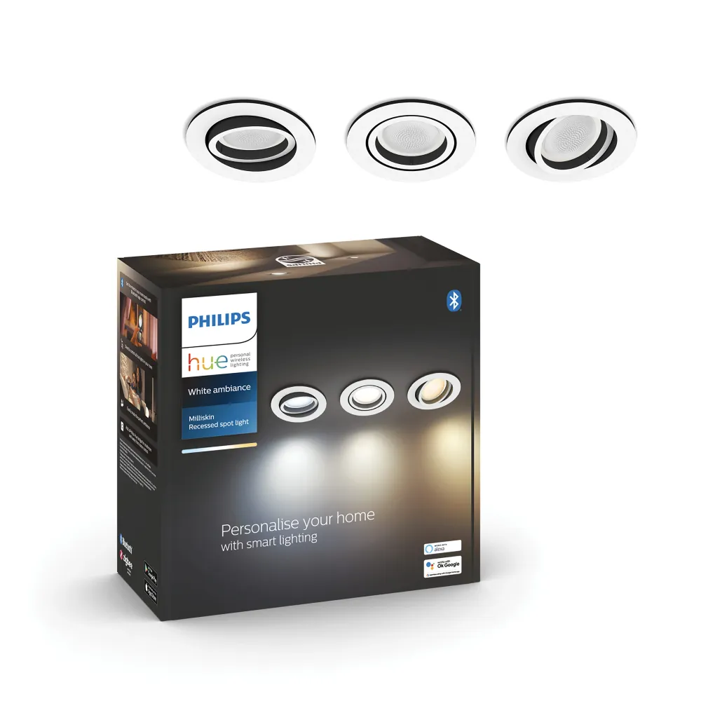 Philips Hue Empotrable Milliskin plata White Ambiance 5W 871951434282800 (3 uds) 350lm