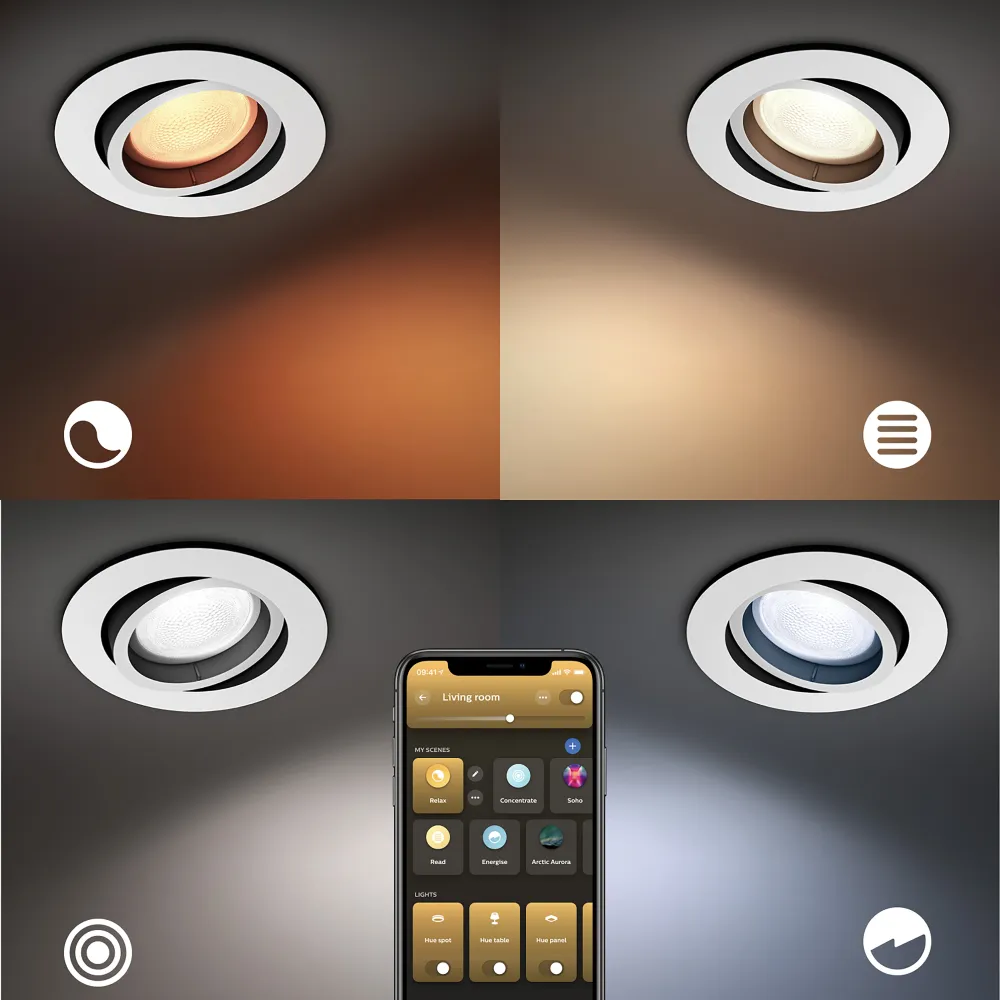 Philips Hue Empotrable Milliskin plata White Ambiance 5W 871951434282800 (3 uds) 350lm